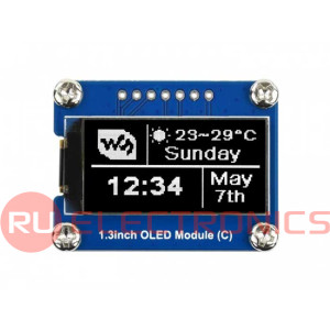 1.3-дюймовый модуль OLED-дисплея Waveshare, 1.3inch OLED Module (C), черно-белый дисплей,  разрешение 64x128, интерфейсы SPI / I2C