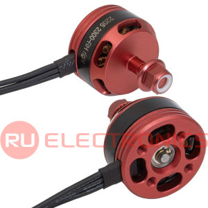 Электродвигатель бесщеточный RUICHI 2205 2300-RH, 2300 kV, диаметр вала с резьбой M5, гайка с прессшайбой, аккумулятор LiPo 2-4S, правое вращение, цвет черный/красный