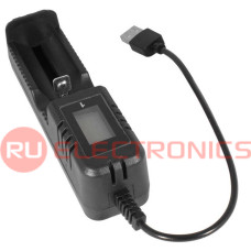 USB зарядное устройство для литий-ионных аккумуляторов RUICHI S-18655, на 1 аккумулятор, 122х33х35 мм, 1200 мА, 220 В, 50 Гц, 4.2 В, корпус пластиковый, длина кабеля 0.2 м