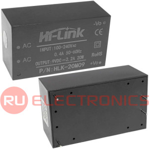 Блок питания на печатную плату Hi-Link HLK-20M09, 85-264 В (АС) 2.2 А, 9 В, корпус из      поликарбоната.