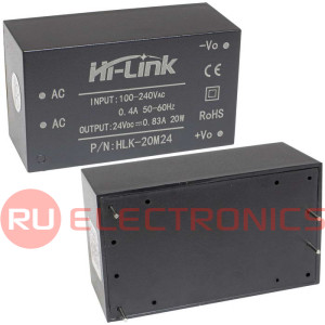 Блок питания на печатную плату Hi-Link HLK-20M24, 85-264 В (АС) 0.83 А, 24 В, корпус из            поликарбоната.
