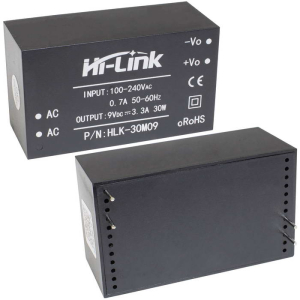Блок питания на печатную плату Hi-Link HLK-30M09, 85-264 В (АС) 3.3 А, 9 В, корпус из              поликарбоната.