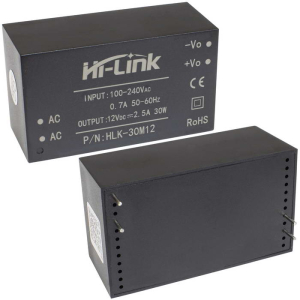 Блок питания на печатную плату Hi-Link HLK-30M12, 85-264 В (АС) 2.5 А, 12 В, корпус из                поликарбоната.