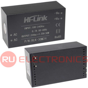 Блок питания на печатную плату Hi-Link HLK-30M24, 85-264 В (АС) 1.25 А, 24 В, корпус  из  поликарбоната.
