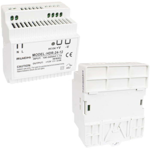 Блок питания на DIN-рейку RUICHI HDR-24-12, 85-266 В (АС) 2 А, 12 В, пластиковый корпус