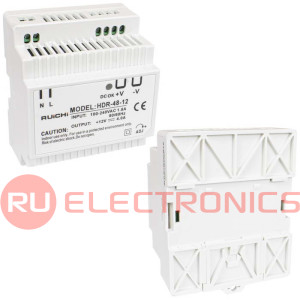 Блок питания на DIN-рейку RUICHI HDR-48-12, 85-266 В (АС) 4 А, 12 В, пластиковый корпус