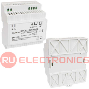 Блок питания на DIN-рейку RUICHI HDR-60-12, 85-266 В (АС) 5 А, 12 В, пластиковый корпус