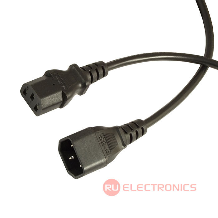 Сетевой шнур ПВС-АП C13C14 3х0.75 1.8м(ч), Электрическая мануфактура, 3 провода, d   провода 0.75 мм, длина 1.8 м, черный