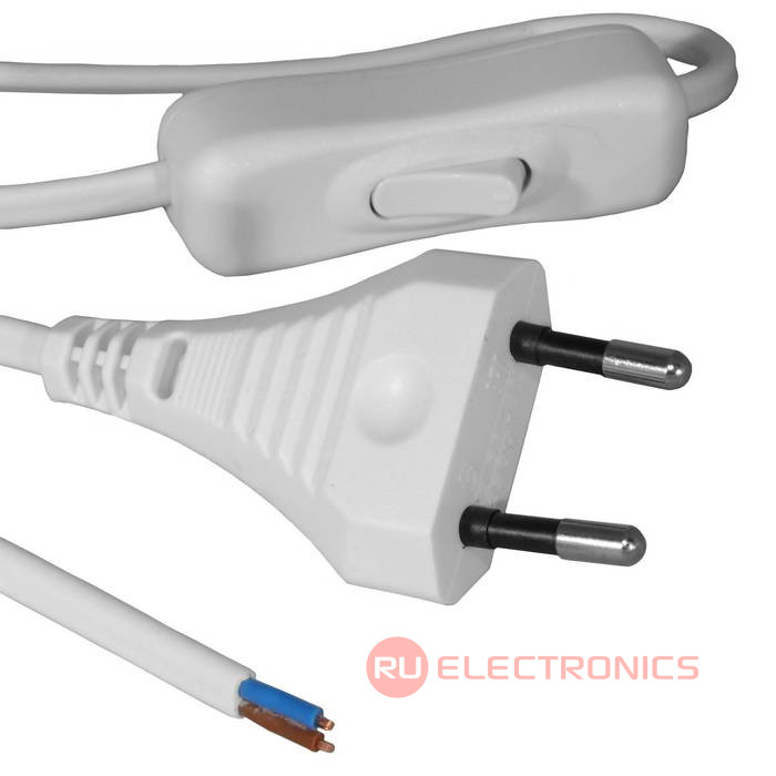 Сетевой шнур ШВВП-ВП S52 2х0.5 1.8м(б), Электрическая мануфактура, 2 провода, d провода   0.5 мм, длина 1.8 м, белый