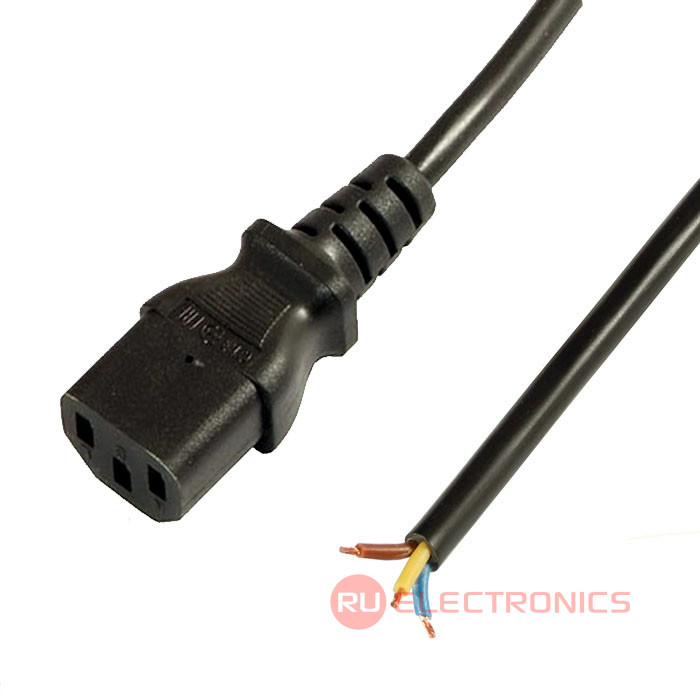 Сетевой шнур ПВС-ВП C13 3х1.0 3м(ч), Электрическая мануфактура, 3 провода, d провода 1   мм, длина 3 м, черный