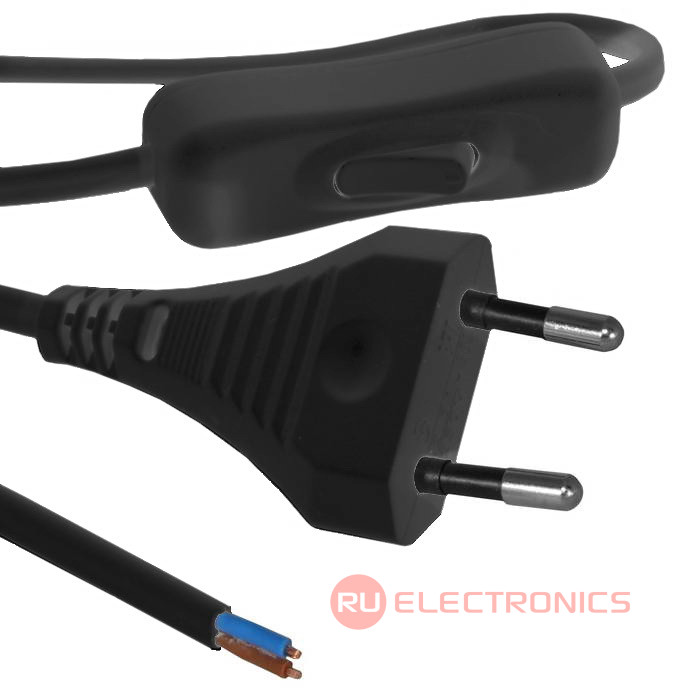 Сетевой шнур ШВВП-ВП S52 2х0.5 1.8м(ч), Электрическая мануфактура, 2 провода, d провода   0.5 мм, длина 1.8 м, черный