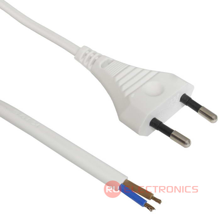 Сетевой шнур ШВВП-ВП S52 2х0.5 1.5м(б), Электрическая мануфактура, 2 провода, d провода   0.5 мм, длина 1.5 м, белый