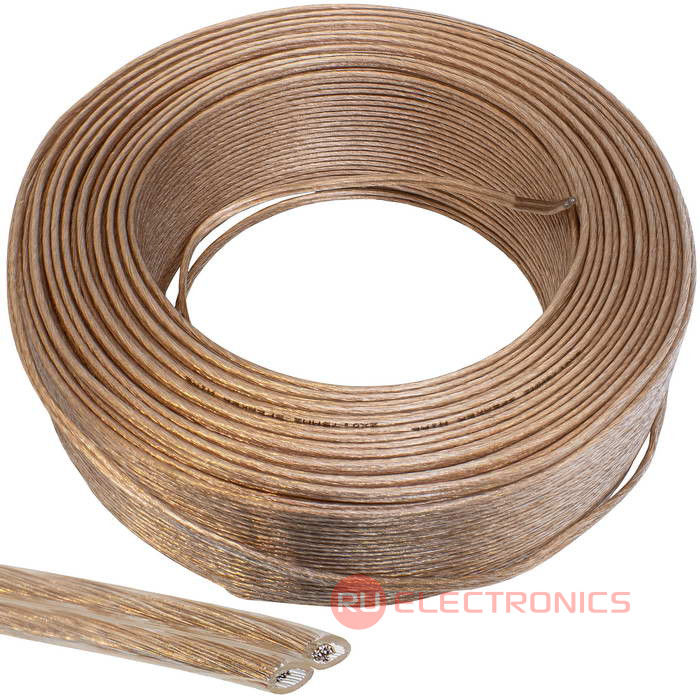 Акустический кабель RUICHI, 2x0.75 мм2, изоляция 0.8 мм, -40...+65 °C, проводник CCA,  оболочка PVC, прозрачный