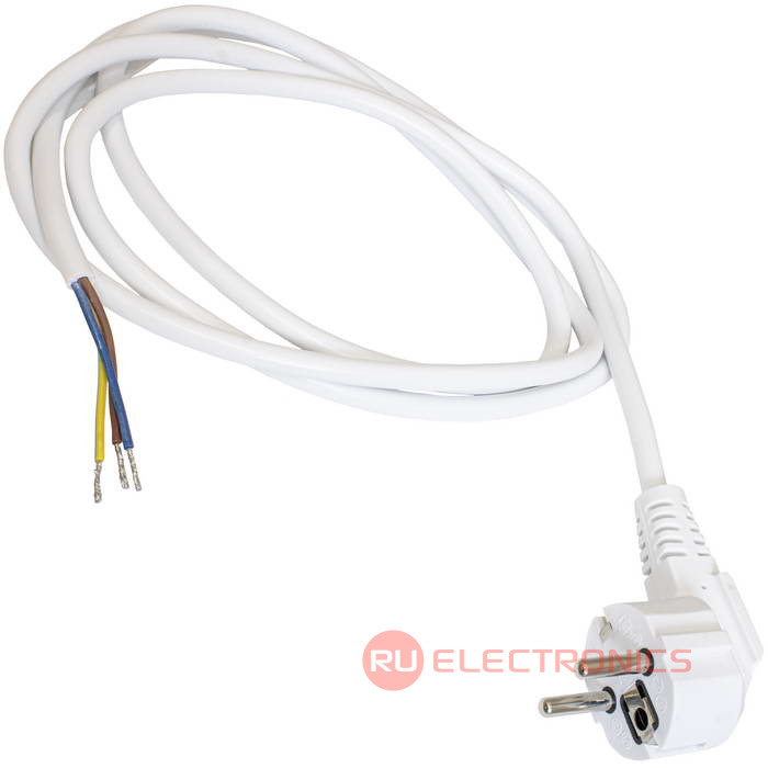 Шнур сетевой с угловой вилкой CEE7/7 неоконцованный RUICHI SCZ, 1.8 м, 3х0.75 мм2 цвет   белый