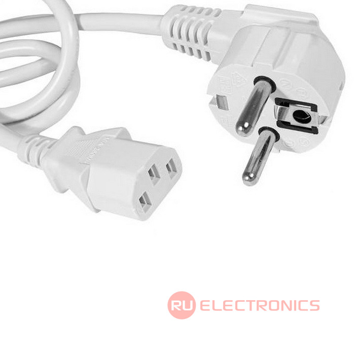 Сетевой шнур RUICHI SCZ, вилка угловая CEE7/7 - гнездо прямое IEC C13, 3 м, 3х0.75 мм2  цвет белый