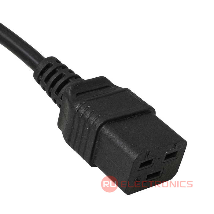 Шнур сетевой 3-х полюсный RUICHI SCZ, гнездо прямое IEC C19 - вилка угловая Schuko, 3 м, 3x1.5 мм2, 16 A