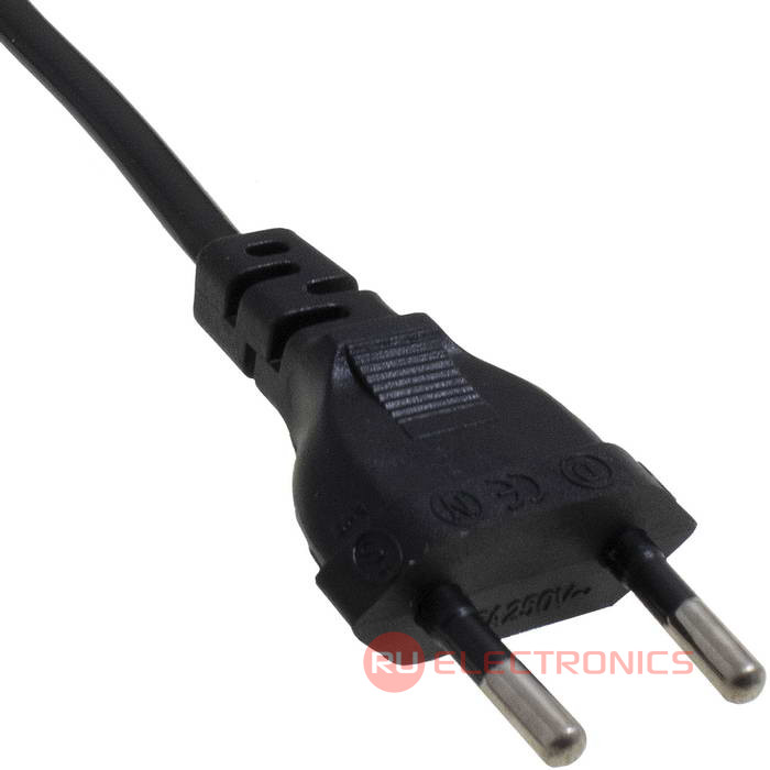 Шнур сетевой 2-х полюсный прямой RUICHI, вилка CEE7/16 - розетка IEC C7, 3 м, 2x0.75 мм2, чёрный