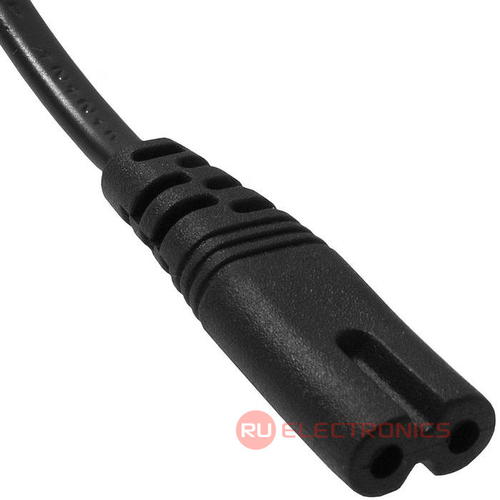 Шнур сетевой 2-х полюсный RUICHI, вилка угловая CEE7/16 - розетка прямая IEC C7, 1.5 м, 2x0.75 мм2, чёрный