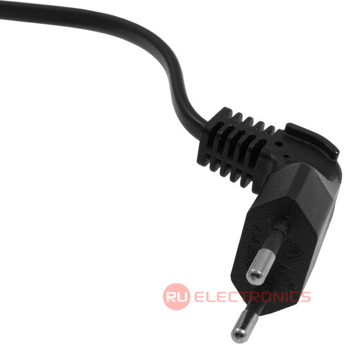 Шнур сетевой 2-х полюсный RUICHI, вилка угловая CEE7/16 - розетка прямая IEC C7, 1.5 м, 2x0.75 мм2, чёрный