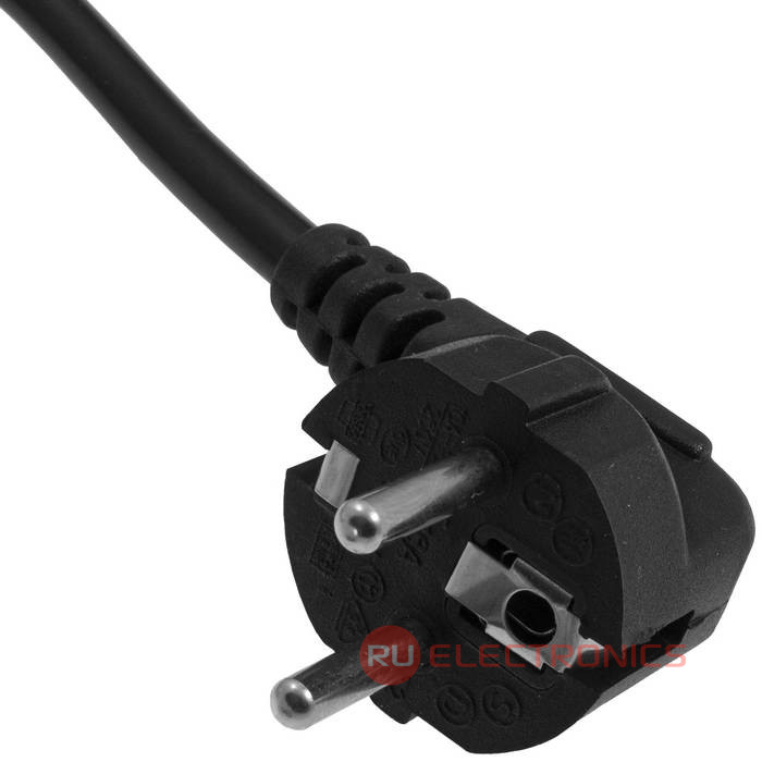 Шнур сетевой 3-х полюсный RUICHI SCZ, гнездо прямое IEC C19 - вилка угловая Schuko, 1.8 м, 3x1.5 мм2, 16 A