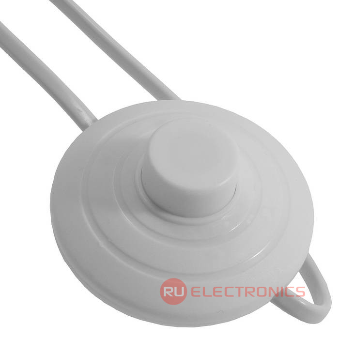 Шнур сетевой 2-х полюсный с напольный переключателем-кнопкой RUICHI, вилка прямая CEE7/16 - без оконцевания, 2.5 м, 2x0.75 мм2, белый