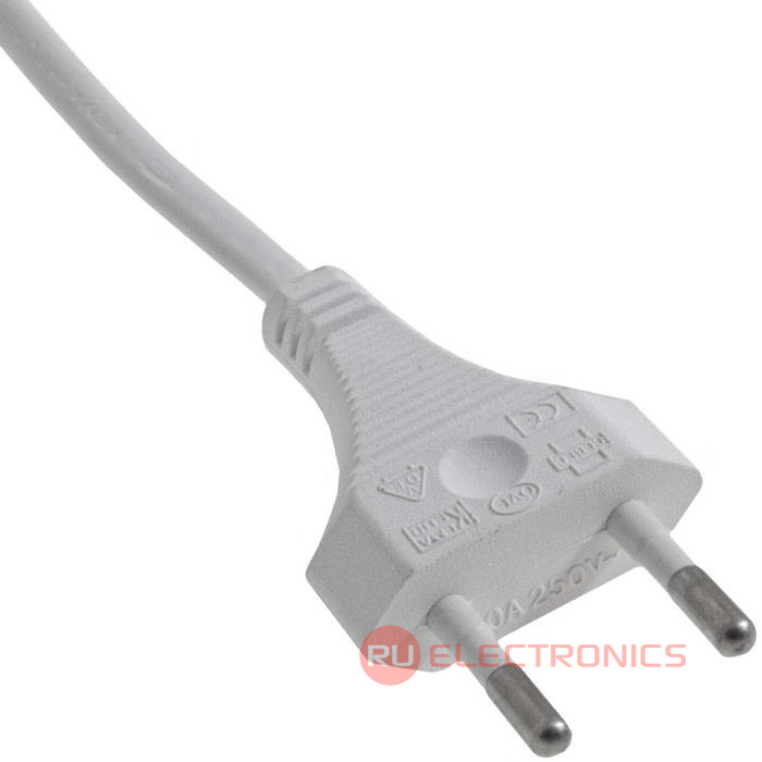 Шнур сетевой 2-х полюсный с напольный переключателем-кнопкой RUICHI, вилка прямая CEE7/16 - без оконцевания, 2.5 м, 2x0.75 мм2, белый