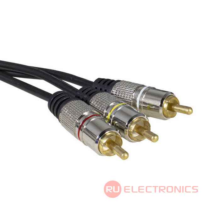 Аудио-видео шнур RUICHI 3 RCA - 3 RCA, 3 м, METAL GOLD