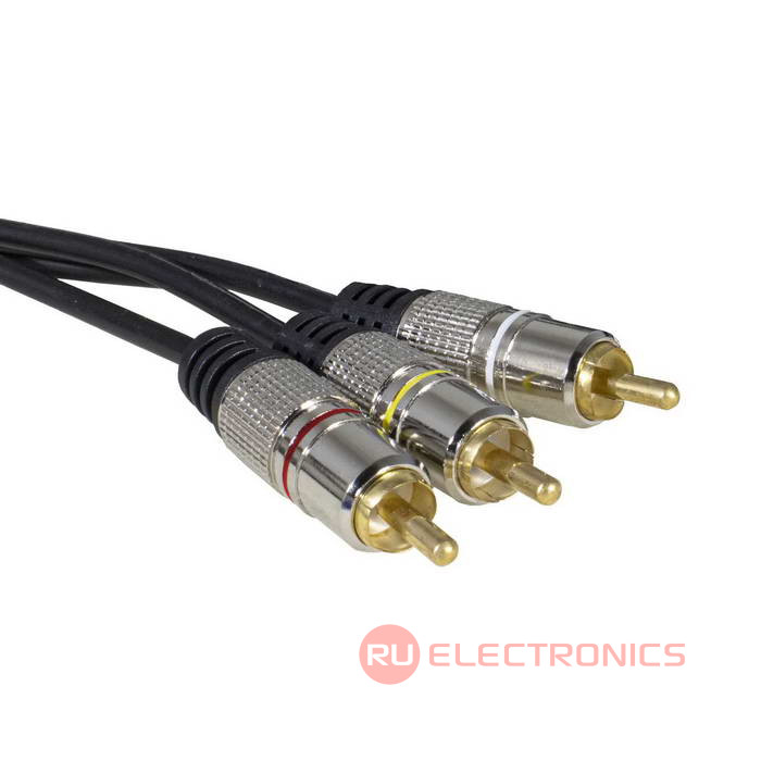 Аудио-видео шнур RUICHI 3 RCA - 3 RCA, 3 м, METAL GOLD