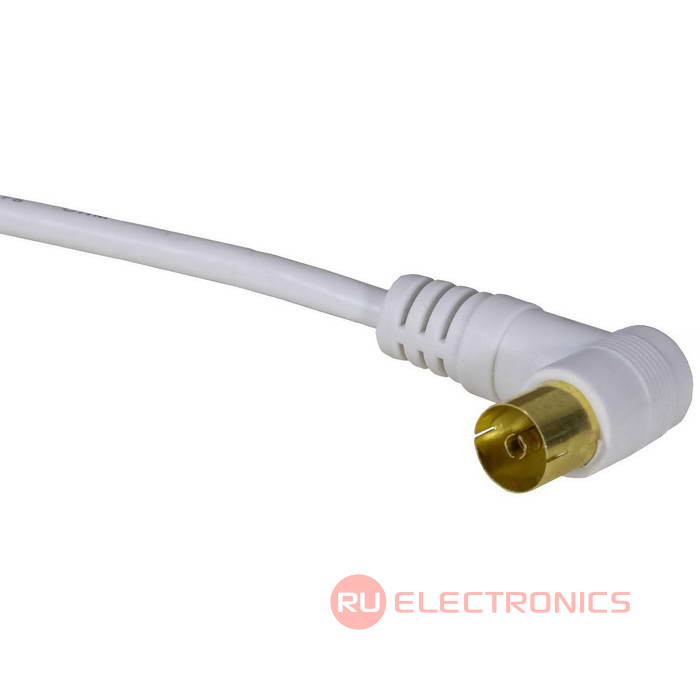 Антенный ТВ кабель угловой RUICHI гнездо-штекер, длина 3 м, белый