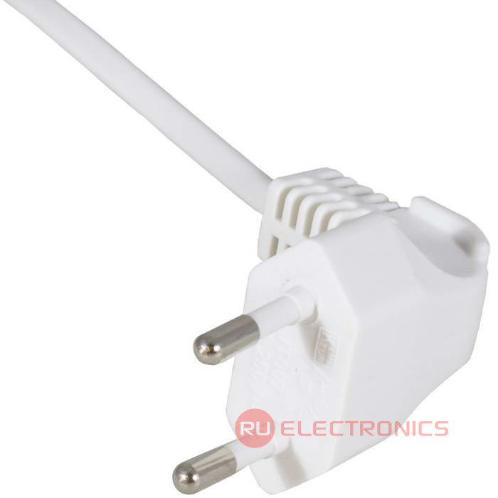 Удлинитель-шнур сетевой RUICHI Y001/ST2, розетка прямая-вилка угловая 90°, 2х0.5 мм2, 5 м,  белый