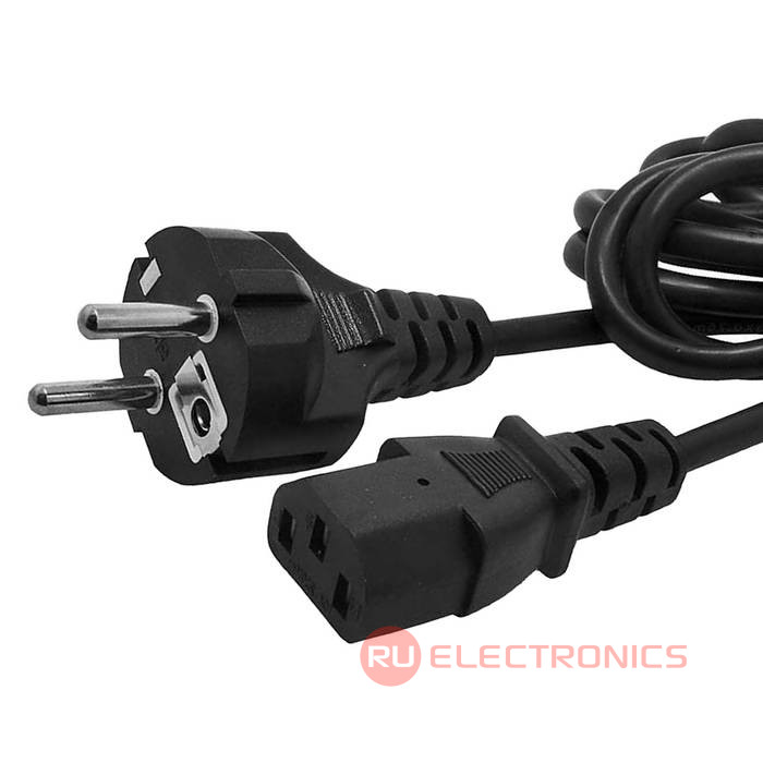 Сетевой шнур RUICHI SCZ, вилка прямая CEE7/7 - гнездо прямое IEC C13, 3 м, 3х0.75 мм2