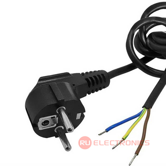 Шнур сетевой с угловой вилкой CEE7/7 неоконцованный RUICHI SCZ, 1.8 м, 3х0.75 мм2