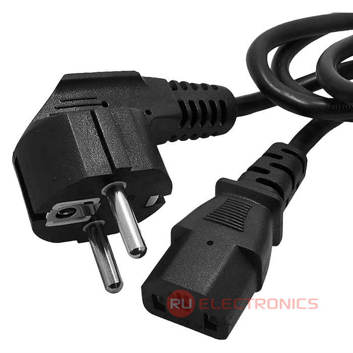 Сетевой шнур RUICHI SCZ, вилка угловая CEE7/7 - гнездо прямое IEC C13, 3 м, 3х0.75 мм2