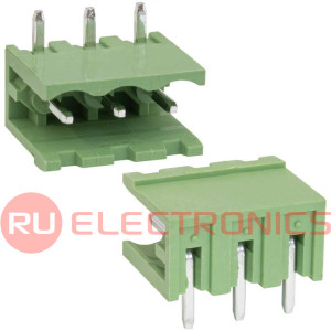 Разъемный клеммный блок на плату угловой (R) RUICHI 2ERGR-5.0-03P, вилка (M), 3 контакта, шаг 5.00 мм