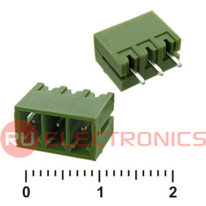 Разъемный клеммный блок на плату RUICHI 15ERGVC-3.81-03P, вилка (M), 3 контакта, шаг 3.81 мм