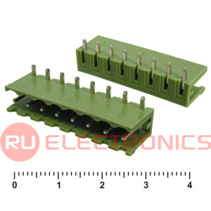 Разъемный клеммный блок на плату угловой (R) RUICHI 2ERGR-5.0-08P, вилка (M), 8 контактов, шаг 5.00 мм