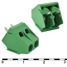 Винтовой клеммный блок RUICHI DG103-5.0-2 на 2 клеммы M2.5, шаг 5 мм, угловой 45°, 6 А, 26-18 AWG
