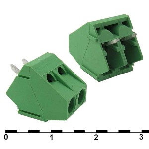 Винтовой клеммный блок RUICHI DG103-5.08-2 на 2 клеммы M2.5, шаг 5.08 мм, угловой 45°, 6 А, 26-18 AWG