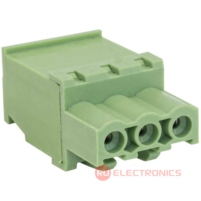 Разъемный клеммный блок на кабель RUICHI 2ERGKA-5.0-03P, розетка (F), 3 контакта, шаг 5.00   мм Разъемный клеммный блок на кабель RUICHI 2ERGKA-5.0-03P, розетка (F), 3 контакта, шаг 5.00   мм