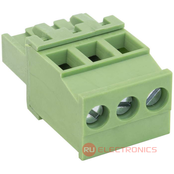 Разъемный клеммный блок на кабель RUICHI 2ERGKA-5.0-03P, розетка (F), 3 контакта, шаг 5.00   мм Разъемный клеммный блок на кабель RUICHI 2ERGKA-5.0-03P, розетка (F), 3 контакта, шаг 5.00   мм