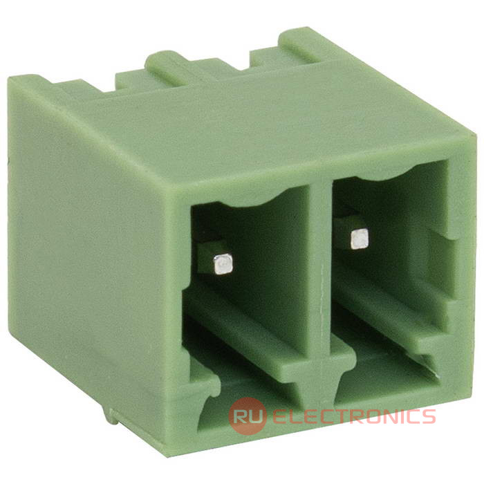Разъемный клеммный блок на плату RUICHI 15ERGVC-3.5-02P, вилка (M), 2 контакта, шаг 3.50 мм Разъемный клеммный блок на плату RUICHI 15ERGVC-3.5-02P, вилка (M), 2 контакта, шаг 3.50 мм
