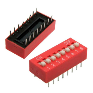 DIP-переключатель RUICHI, серия SWD 1-8 (DS-08), 25 мА, 24 В, 50 мОм, 8 (ON-OFF) с шагом 2,54 мм, 6.9х21.88х9.9 мм