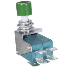 Микропереключатель с кнопкой сдвоенный RUICHI KW3-02-02, 44х23.3х41 мм, зеленая кнопка, диаметр 13 мм, ON-(ON), DPDT 2x3P, 250 В, 5 А, 30 мОм, -25...+85 °C