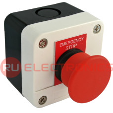 Кнопочный пост RUICHI GB2-B164H29, NC-(NO) - аварийная остановка электрооборудования, без фиксации, IP65/IP66, 10 А, 68х68 мм, открытой установки, черный/серый, кнопка красная 