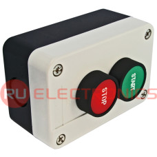 Кнопочный пост RUICHI GB2-B215, 2-х местный, N/C+N/O - пуск/остановка электрооборудования, IP40/IP65, 10 А, 104Х68х62 мм, открытой установки, черный/серый, кнопка зелёная 