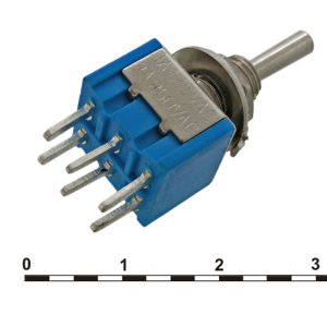 Микротумблер RUICHI MTS-203-A2, ON-OFF-ON, DPDT, 3 А, 250 В, 20 мОм, установочное отверстие 6 мм, 6 контактов