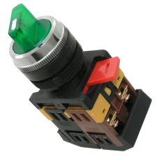 Переключатель поворотный RUICHI 3SA12-22E-11XD/21, 2 положения NO+NC, IP40, 10 А, 600 В, установочное отверстие 22 мм, винтовой зажим (4S)+ (2S) подсветка, короткая ручка зеленая с подсветкой
