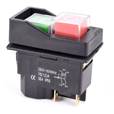 Кнопочный переключатель RUICHI ALBFS-22, 57х53х32 мм, 4 контакта под ножевую клемму, 15 А, IP55, 250 В, корпус пластиковый, корпус черный, кнопка красная/зеленая