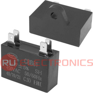 CBB61 1 uF 450V 4 PIN, SAIFU, пусковой конденсатор, 1 мкФ, ±5 %, 450 В, 4 клеммы