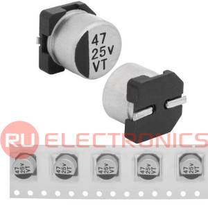 EVT025ADA470M0654 JWCO Конденсатор электролитический SMD, 47 мкФ, 25 В, 6.3х5.4 мм, -55…+105 °C, наработка 2000 часов